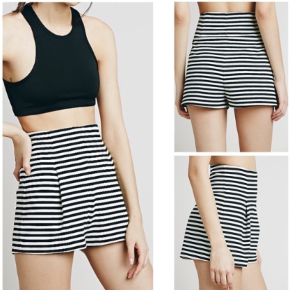 Free People Black Striped High Waist Shorts